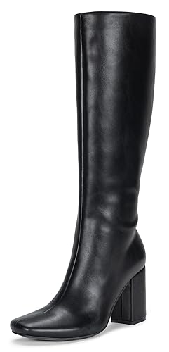 Vepose Knee High Boots for Women, Block Chuncky Heel, Squared
