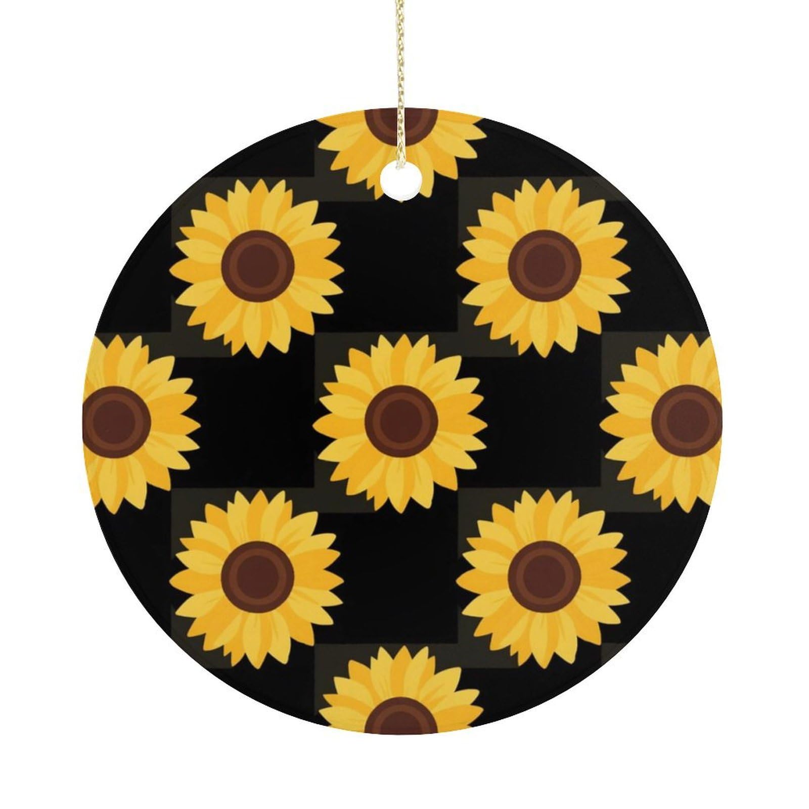 Personalized Christmas Ornaments 2025 Ceramic Hanging Sunflower Ornaments with Gold String Double-Sided Vintage Holiday Decorations for Tree Mantel Tabletop Xmas Party Favors