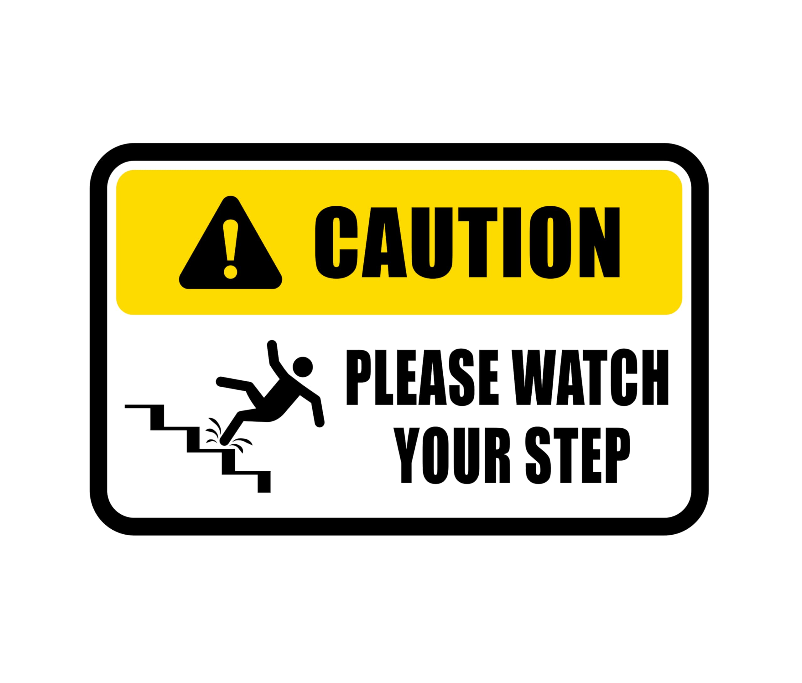 Caution Please Watch Your Step Warning Stickers x10 Peel and Stick 100mm x 66mm Printed and Laminated for Safety, Floor Marking, Hazard Alert, Slip Warning for Offices, Warehouses, and Public Spaces