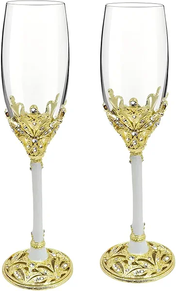 Jozen Gift Silver Champagne Flutes -Wedding Toasting Glasses for His and Hers,Engagement Celebrations, Bridal Shower and Registry Idea, Gifts for Bride and Groom Gifts,7oz (Classic, Gold)
