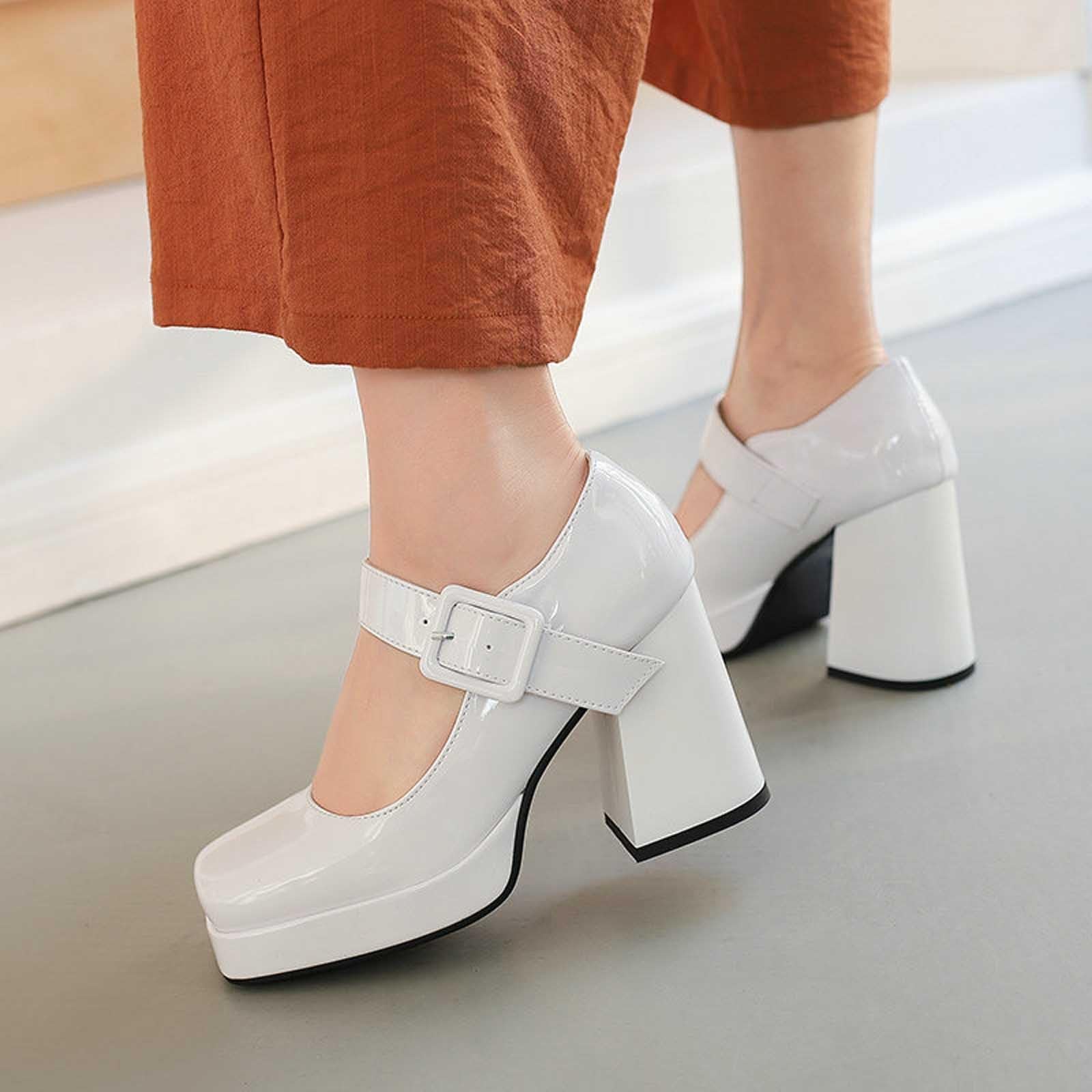 Eleganti tacchi alti da donna con tacco chiuso, fibbia in metallo, Mary Jane, tacco spesso, punta quadrata, scarpe eleganti per occasioni