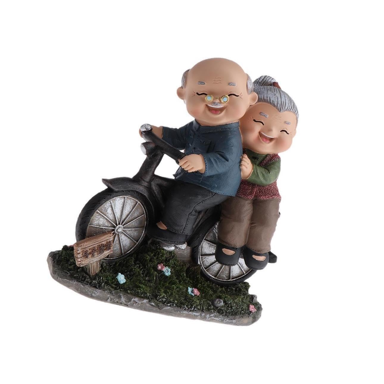 ALCXAZS Adorable Resin Happy Elderly Couple Figurine Classic Old Age Life Home Decor Grandparents for Creative, Bicycle