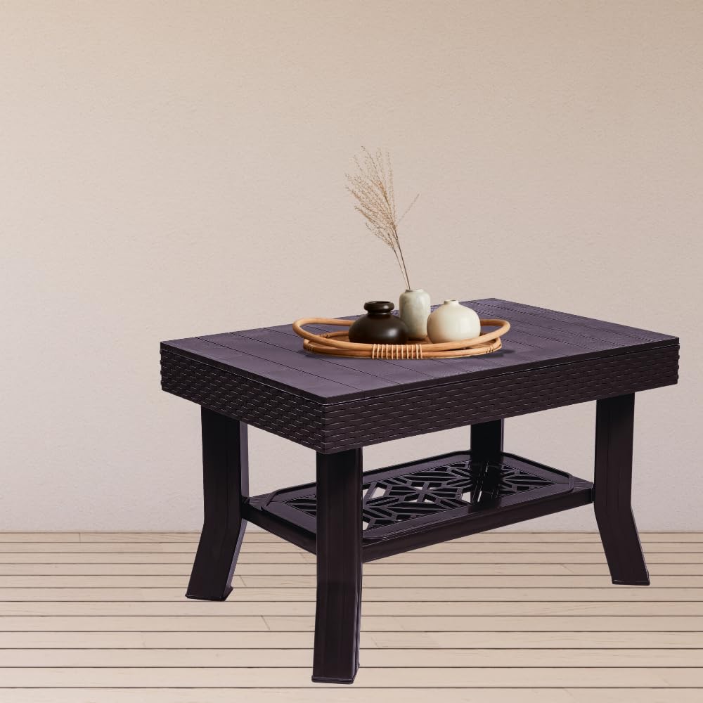 Patiofy Double Top Multipurpose Centre Table | Tea Table | 2 Tier Centre Table | Table with Storage for Living Room, Coffee Table, Dining Table | Foldable & Easy to Carry Anywhere (Brown)-image-15