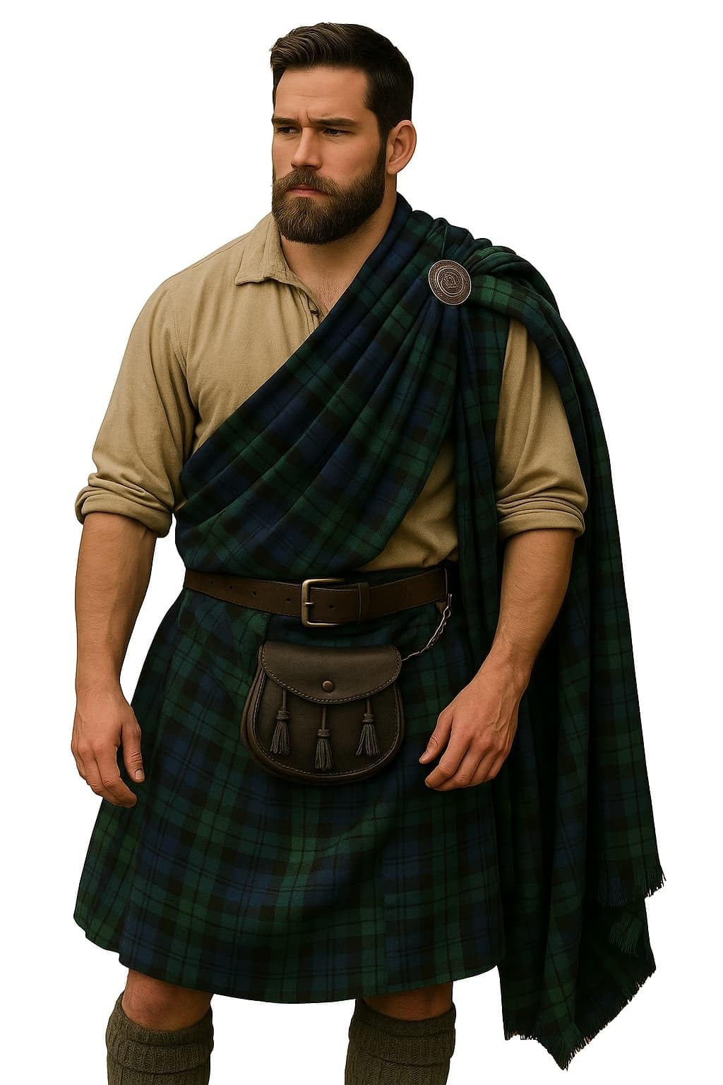 Traditional Scottish Highland Great Kilt, 16th Century Feileadh Mòr Wrap Style Kilt (6 Yards (fits waist 36 Inches to 40 Inches))