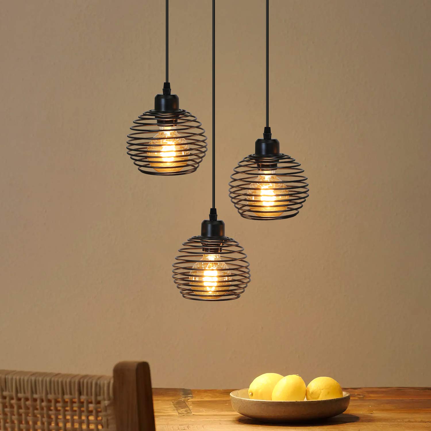 ZMH lampada a sospensione vintage lampadari industriale - Lampadario nero con paralume in metallo lampada da tavolo da pranzo con 3 lampadina E27 illuminazione per salotto
