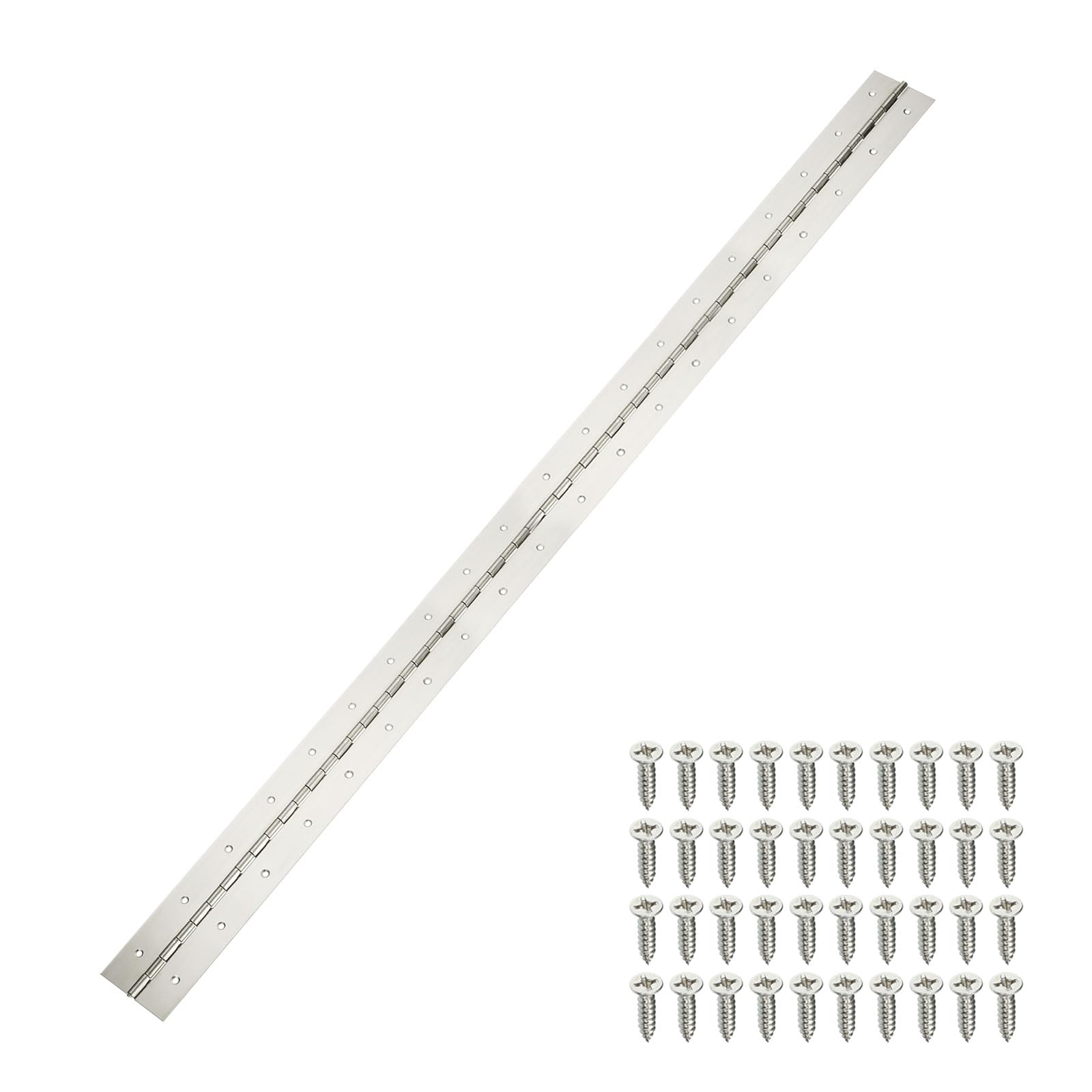 sourcing map Piano Hinge, 48 Inch x 3 Inch Stainless Steel Continuous Hinge Door Hinge with Holes, for Boat Cabinet Door Box Furniture, Silver โ image 1