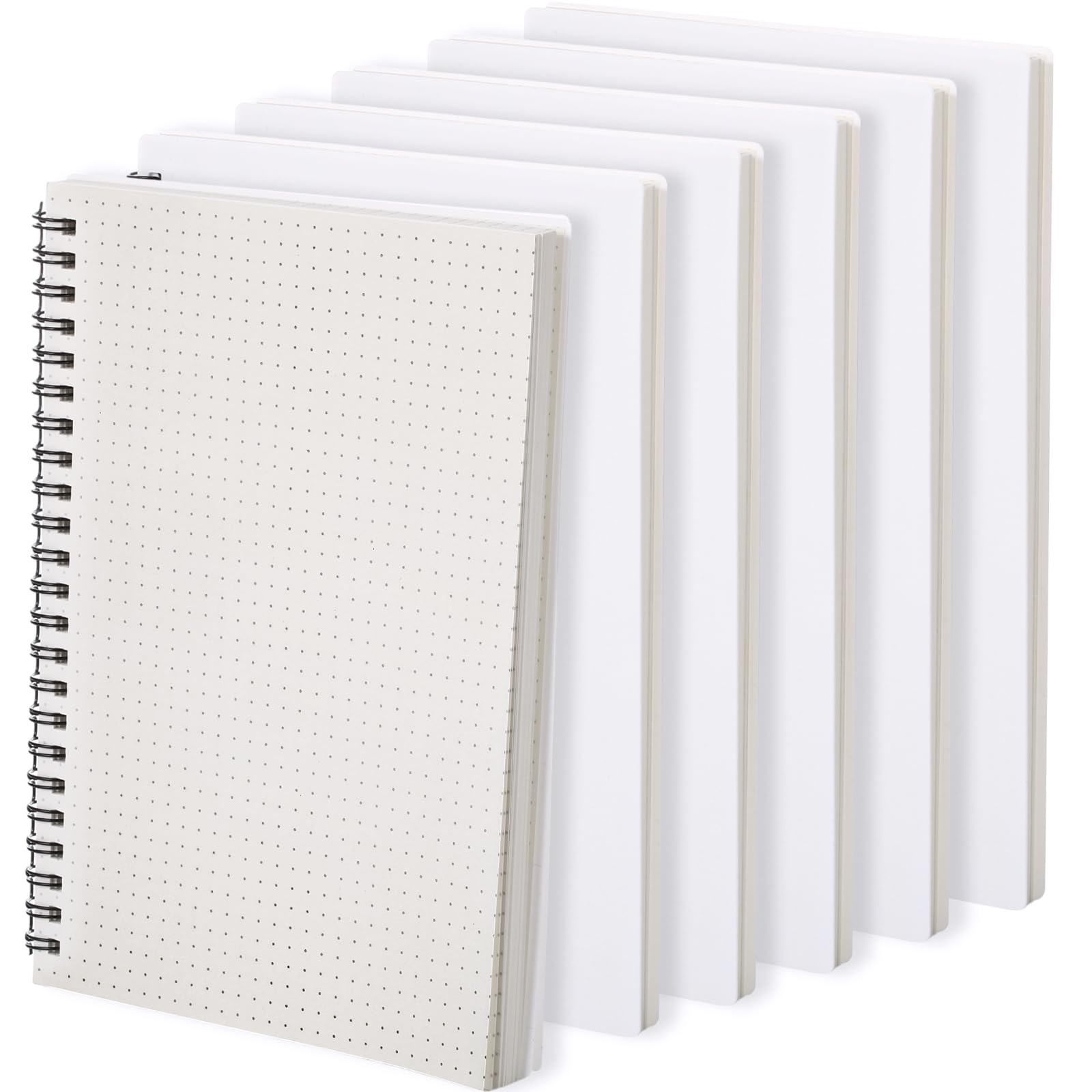 Dunzoom 6 cuadernos en espiral de 5.9 x 8.3 pulgadas, A5, 160 páginas, 80 g/m², cubierta de plástico grueso, tapa dura, cubierta impermeable, para el hogar, oficina, negocios (papel punteado)