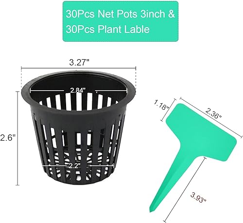 Miniatura 3 de Macetas de red de 3 pulgadas para hidroponía, 30 paquetes con etiquetas para plantas, 30 unidades, copas de red de boca ancha resistentes, macetas