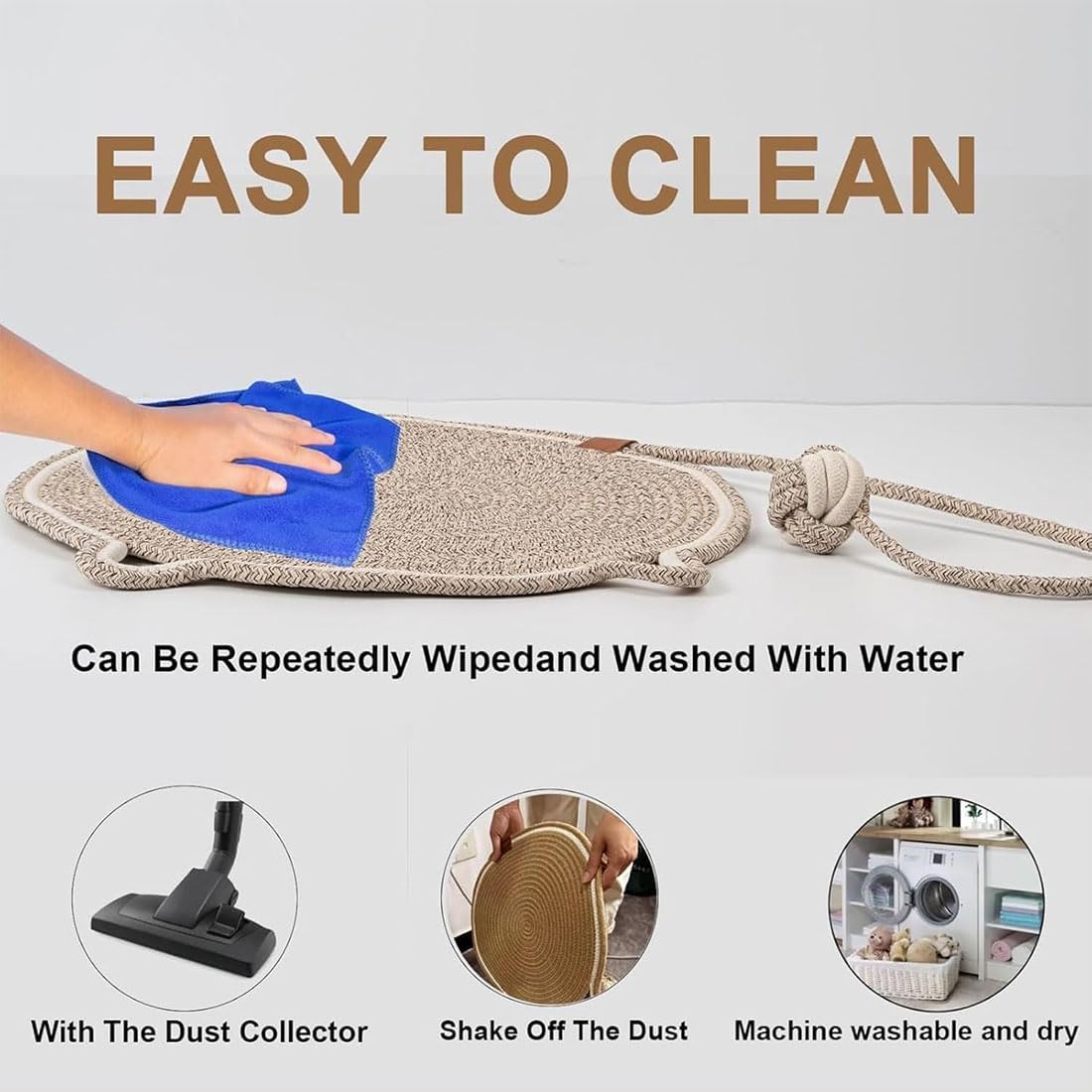 Celery Pets Dual Scratching Pad, Dual Scratching Pad with Ball, Natural Cotton Rope Cat Scratching Pad, 16.9/19.7in Cat Scratcher Mat for Wall, Couch, Carpets, Sofas (Black & Coffee with Ball, 19.7")