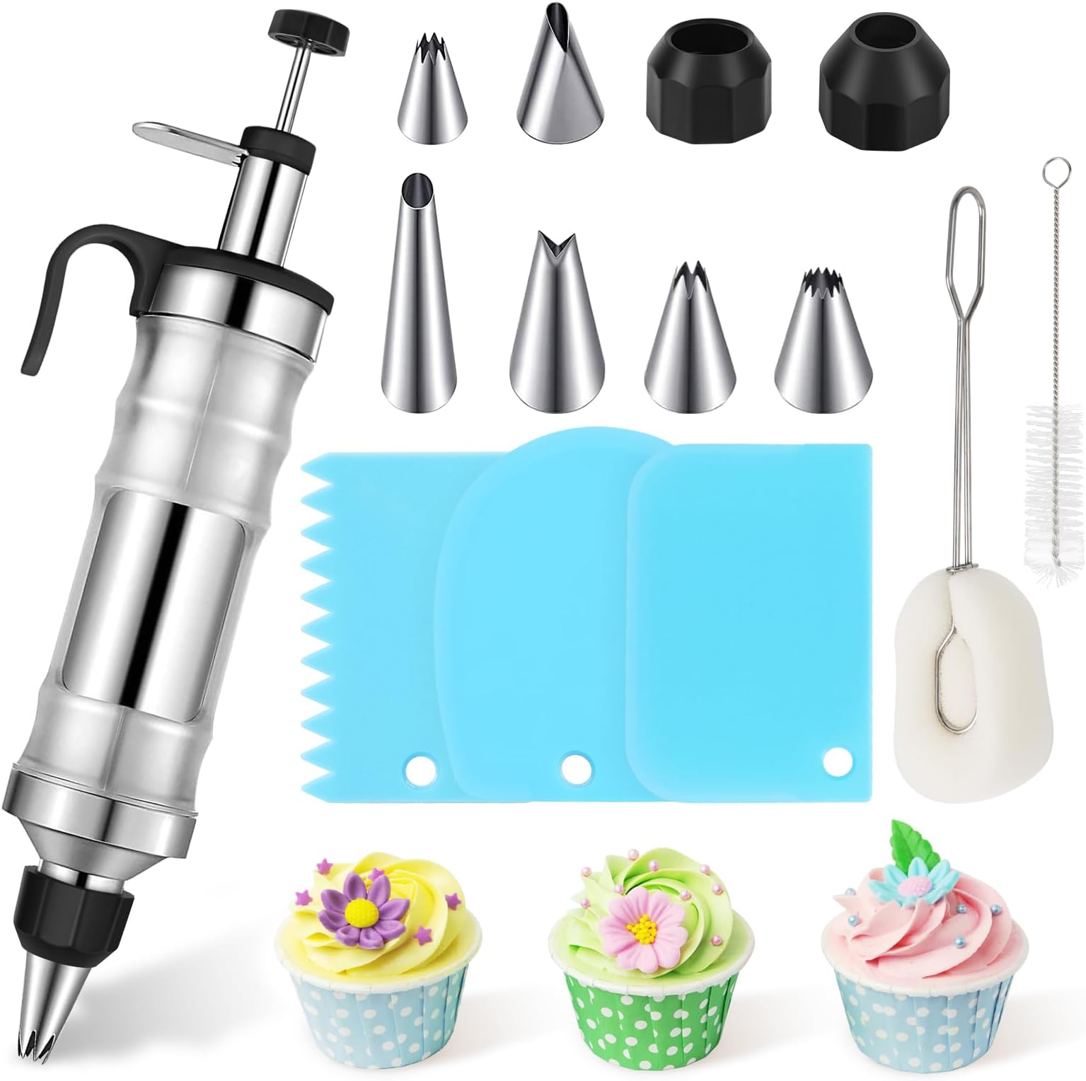 Boyun Dessert Decorating Syringe Set, Icing Piping Kit Stainless Steels ...