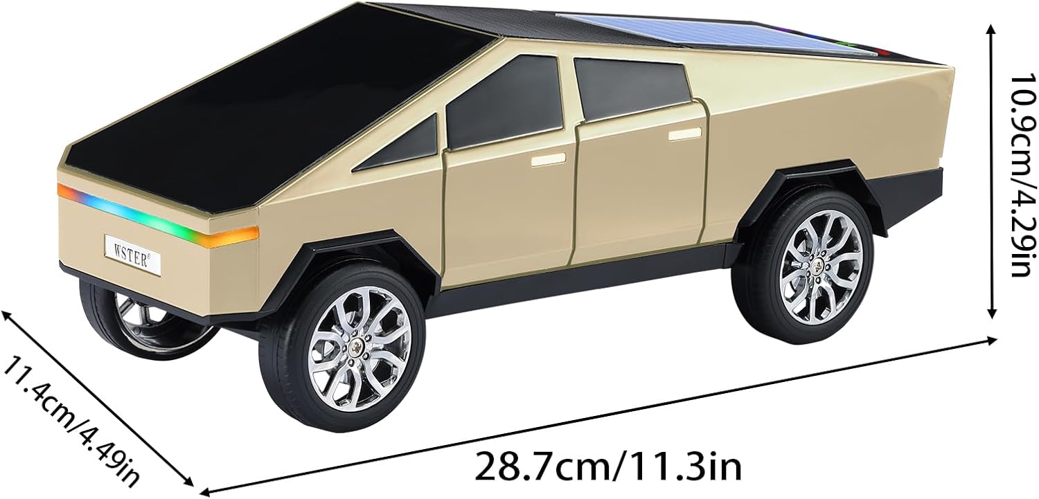WSTER Unique Bluetooth car Speaker, Solar Panel, TWS Dual-Device Interconnection, USB/TF Interface, FM Radio, Portable Wireless Party Bluetooth Speaker, car Model Design, Home and Gift Choice (Gold)
