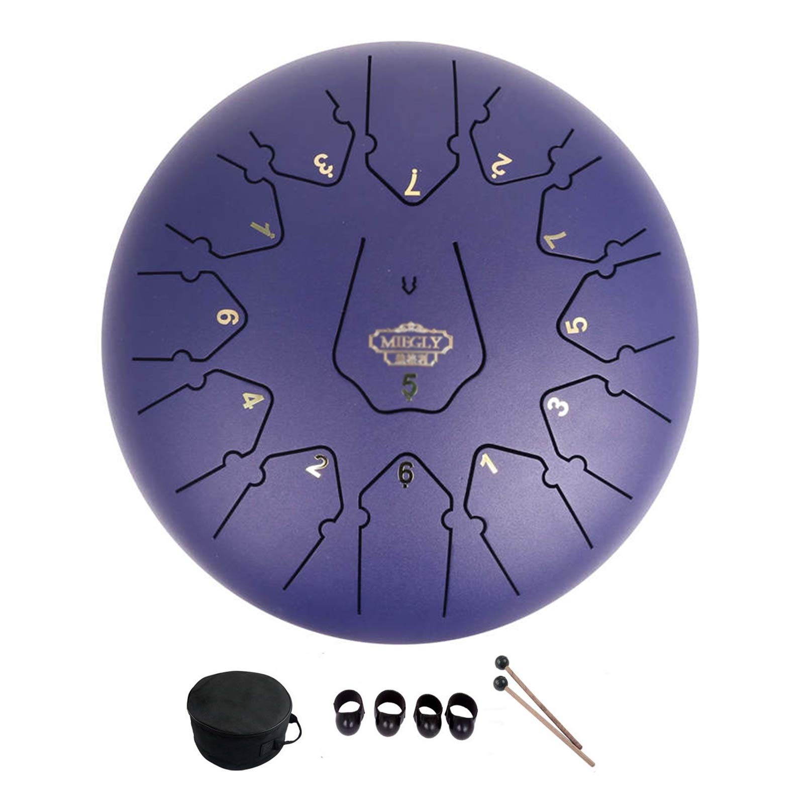 Strumento percussioni da 12 pollici a tamburo da 12 pollici da 12 pollici in acciaio, Tambourine con bacchette, borsa tote, regalo per principianti e amanti dello yoga, meditazione (Color : A)