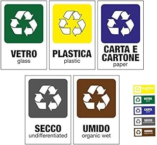 Adesivi Per Raccolta Differenziata - 5 Pezzi 10x7cm, Stile Shabby, PVC Impermeabile, Made In Italy - Foto 2