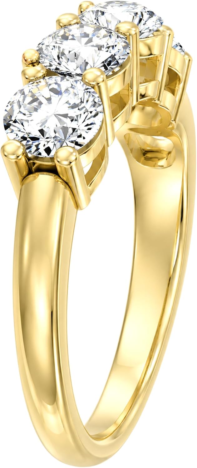 1/2 Carat - 5 Carat Lab Grown Diamond Five Stone Ring | 14K Solid White or Yellow Gold Wedding Anniversary Band Ring | D-E Color and VS clarity