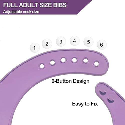 Miniatura 7 de Baberos de silicona para adultos, baberos ajustables y lavables para hombres y mujeres mayores, impermeables para ancianos con atrapador de migas