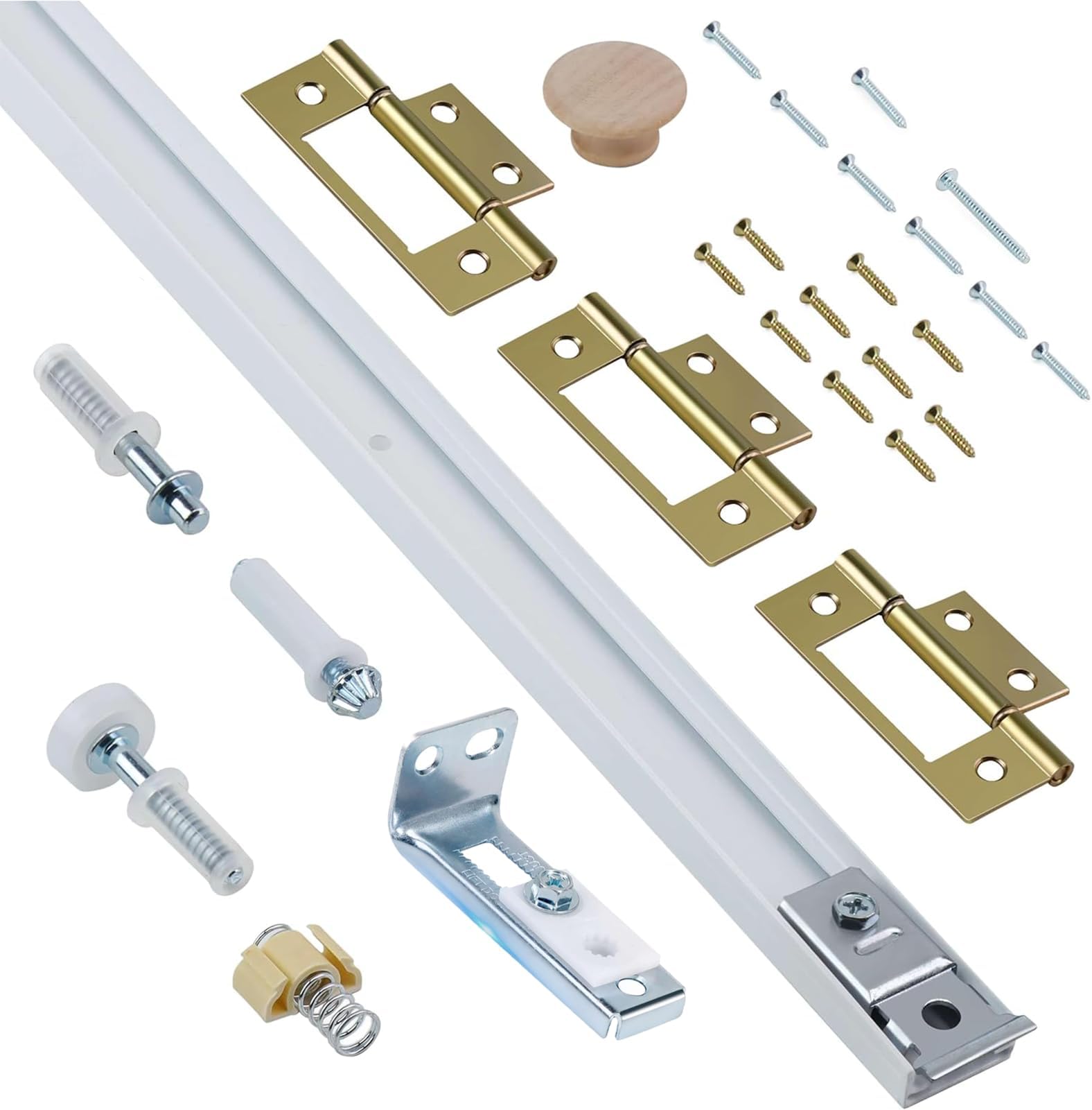 Bifold Door Hardware Kit with 36-Inch One-Piece Track, Bi-fold Closet Door Track Kit Bifold Closet Door Hardware Kit Folding Door Hardware Repair Replacement Tool Kit