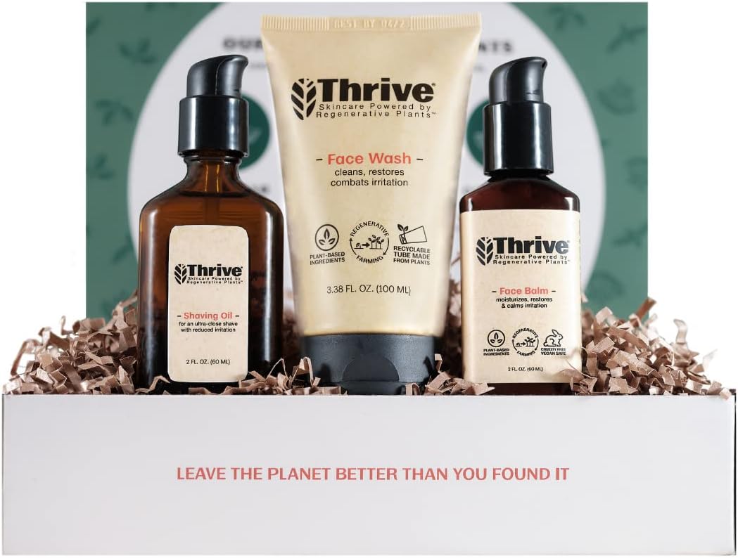 Thrive Natural Skin Care Sets - Men's Grooming Set (3 Piece) - Grooming Gift Set To Wash, Shave, and Moisturize Daily; Gift for Men Made in USA