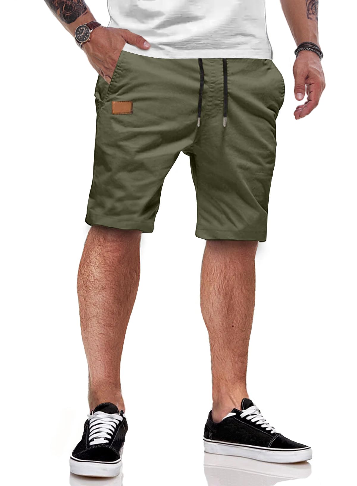 JMIERR Kurze Hosen Herren Sommer Shorts Herren Chino Baumwolle Elastische Taille mit Taschen S-3XL