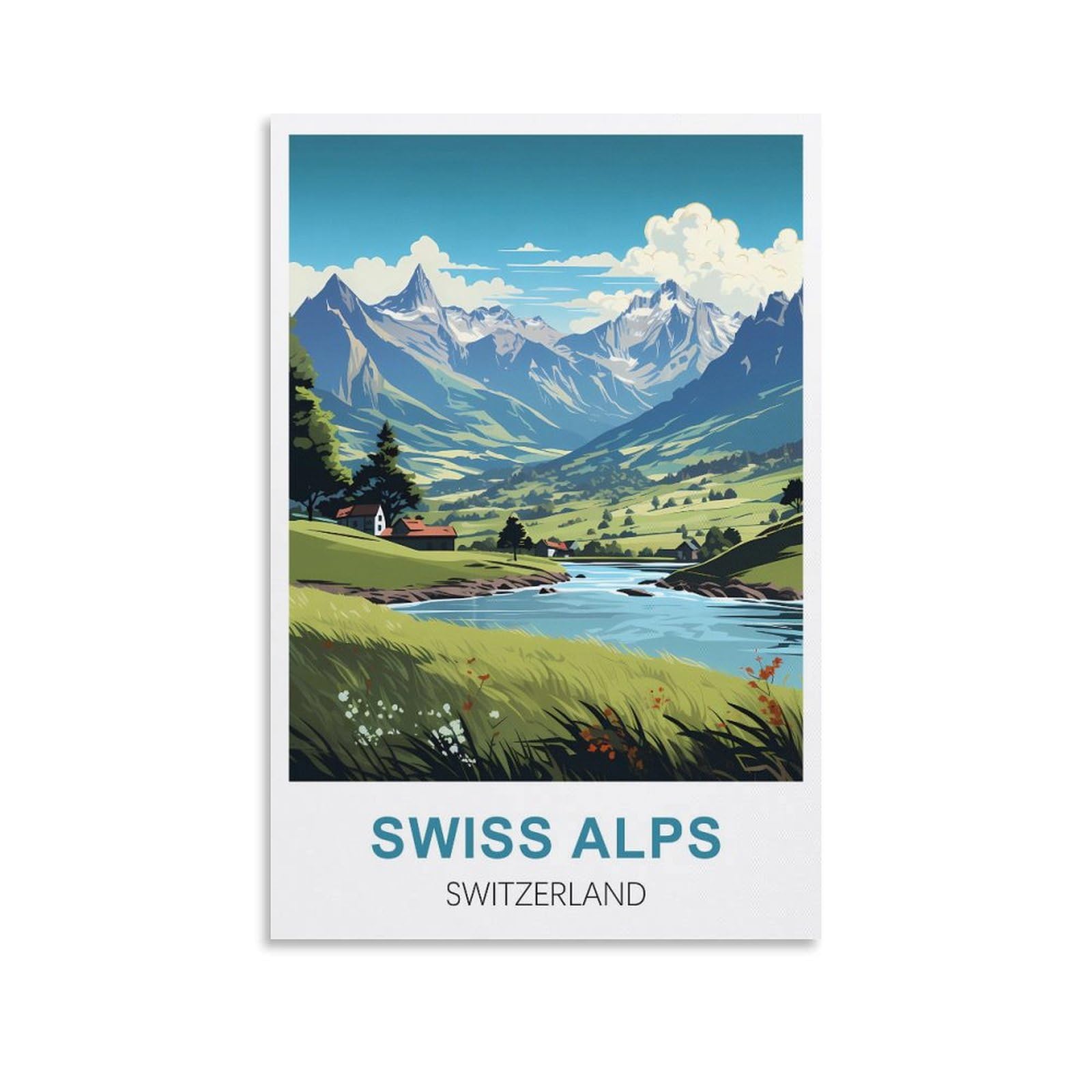 Wgmdoee Unframe-Style Swiss Alps Switzerland Vintage Travel Poster 20X30inch(50X75cm) Canvas Poster Living Room Wall Art Home Decor