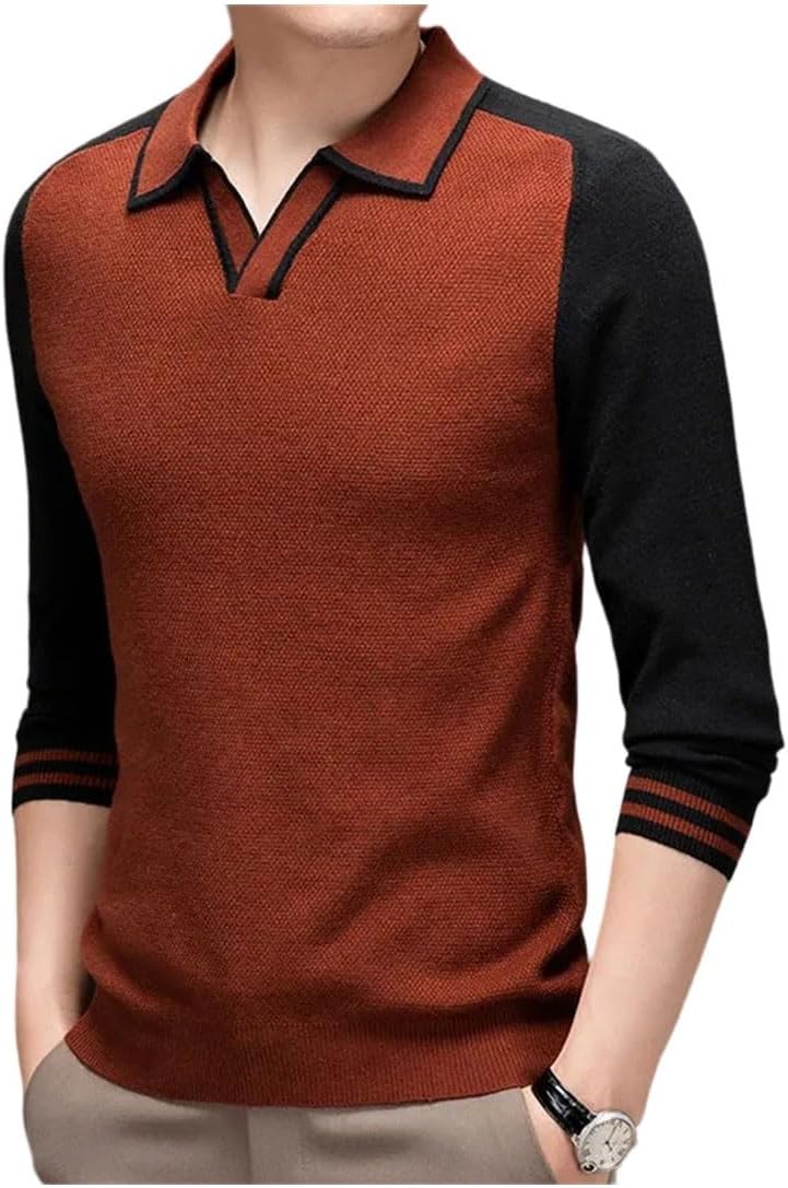 Men Long Sleeve Business Casual Polo Collar Daily Wear Breathable and Warm Woolen Sweater