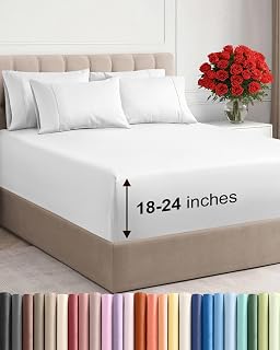 CGKUnlimited Extra Deep Pocket Queen Sheet Set 6 Piece Microfiber White - Fits 24" Mattresses, Soft Breathable Bedding