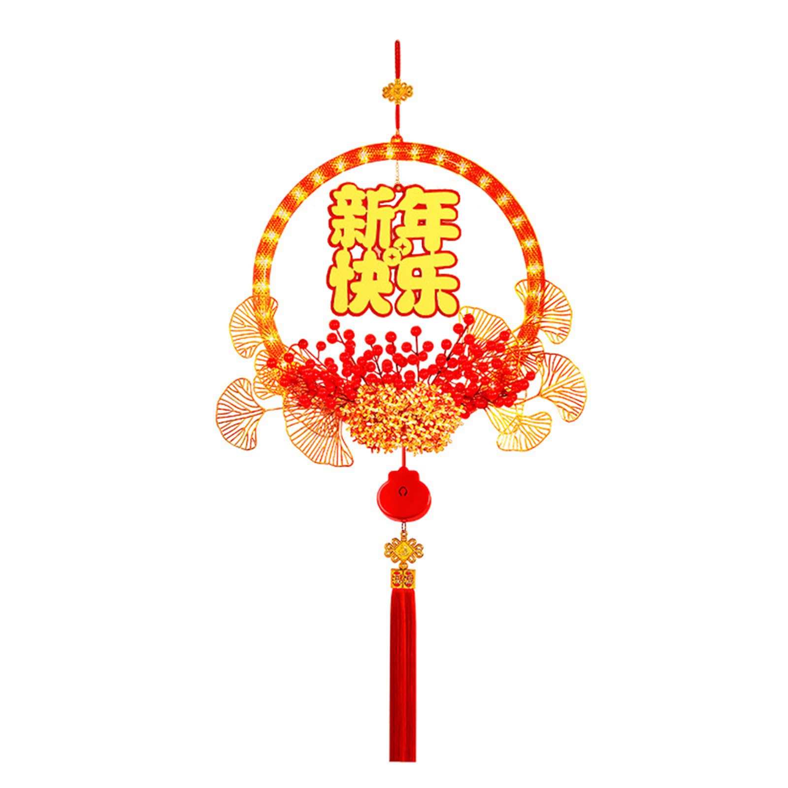 Buxuaaaa Glowing Wreath Traditional New Year Blessing Character Decoration Spring Festival Decorative Pendant New Year Party Supplies