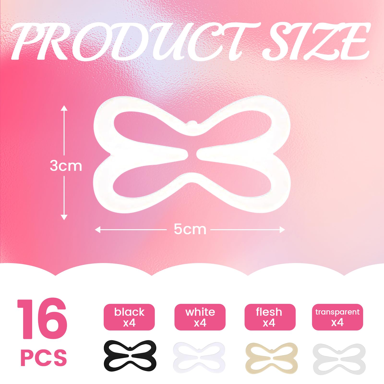 16PCS Invisible Bra Strap Clips, Oval Dragonfly Shape, Unsichtbarer BH | Träger Durchsichtige BH Träger Rücken, Comfortable BH Clip for Women, Clear/White/Black/Skin Tone