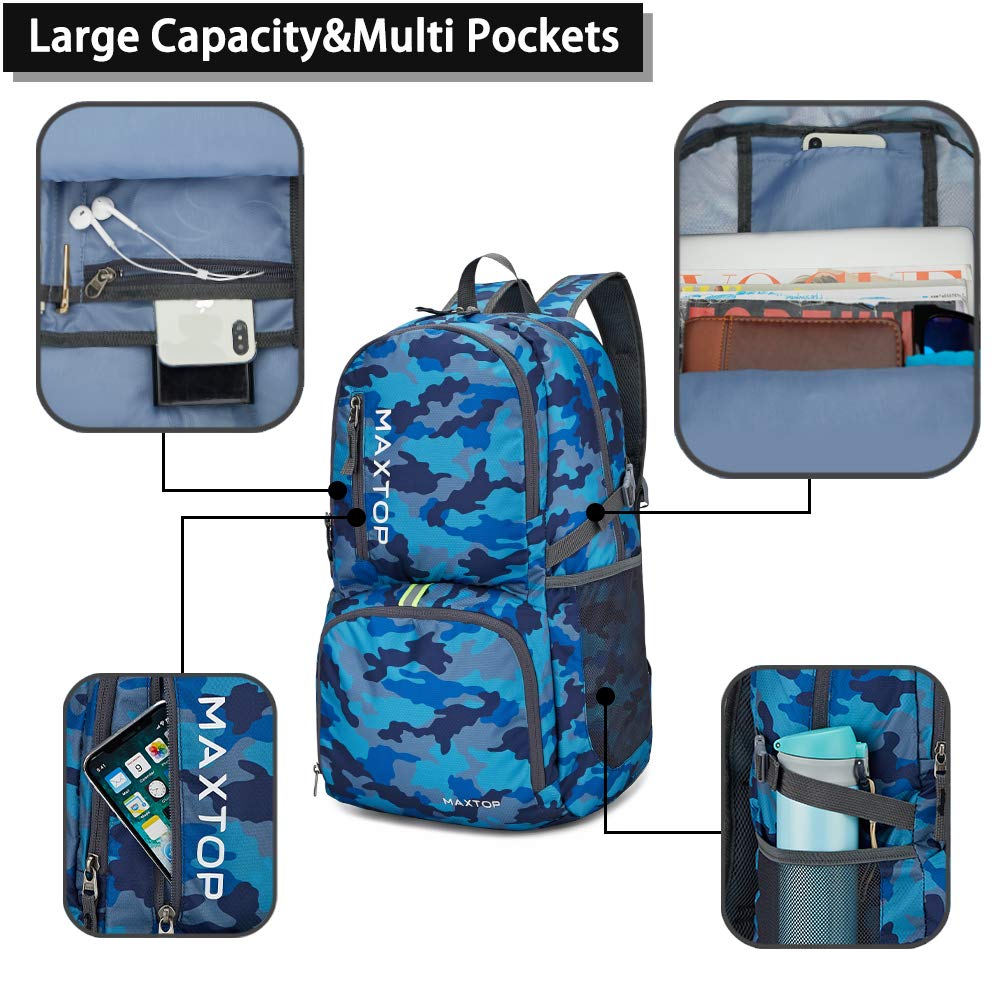 MAXTOP Ultraleichter Wanderrucksack Herren Damen Faltbar & Packbar, Trekking Rucksack Wasserdicht für Outdoor, Camping, Wandern, Reisen Daypack 30L/40L/50L