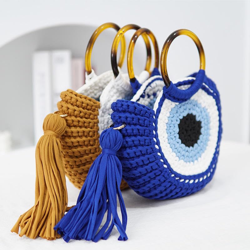 Bolso Hobo tejido a mano para mujer azul miniatura 4