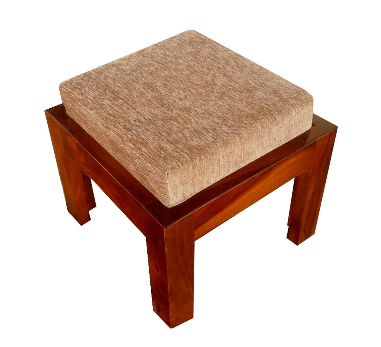 Sheesham Wood Ottoman Square Pouf Stool with Cushion | Multipurpose Strong Wooden Low Height Modern Pouffe Sitting Stool Ideal for Living Room (14x14x10 INCH) - Brown Finish-image-46