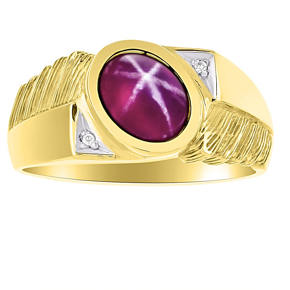 RYLOS Anillos para hombre de oro amarillo de 14 quilates – Anillo de diamantes y estrellas de imitación de rubí, anillos de oro para hombres