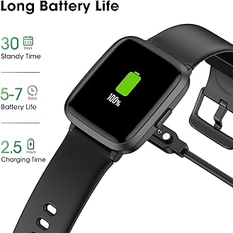 POIUZET Fitness Tracker, Fitness Watch With Heart Rate Monitor, Step Counter, Sleep Monitor, Calorie Tracking, Waterproof Activity Tracker With Blood Oxygen Smart Watch For Android iPhones, Black