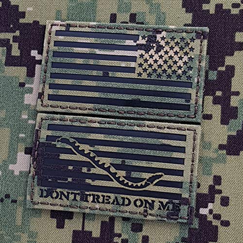 IR Bundle Set of 2 Patches 2-1/8x4 inch USA Reversed Flag and First Navy Jack DTOM Dont Tread On Me NWU Type III AOR2 Tactical Touch Fastener