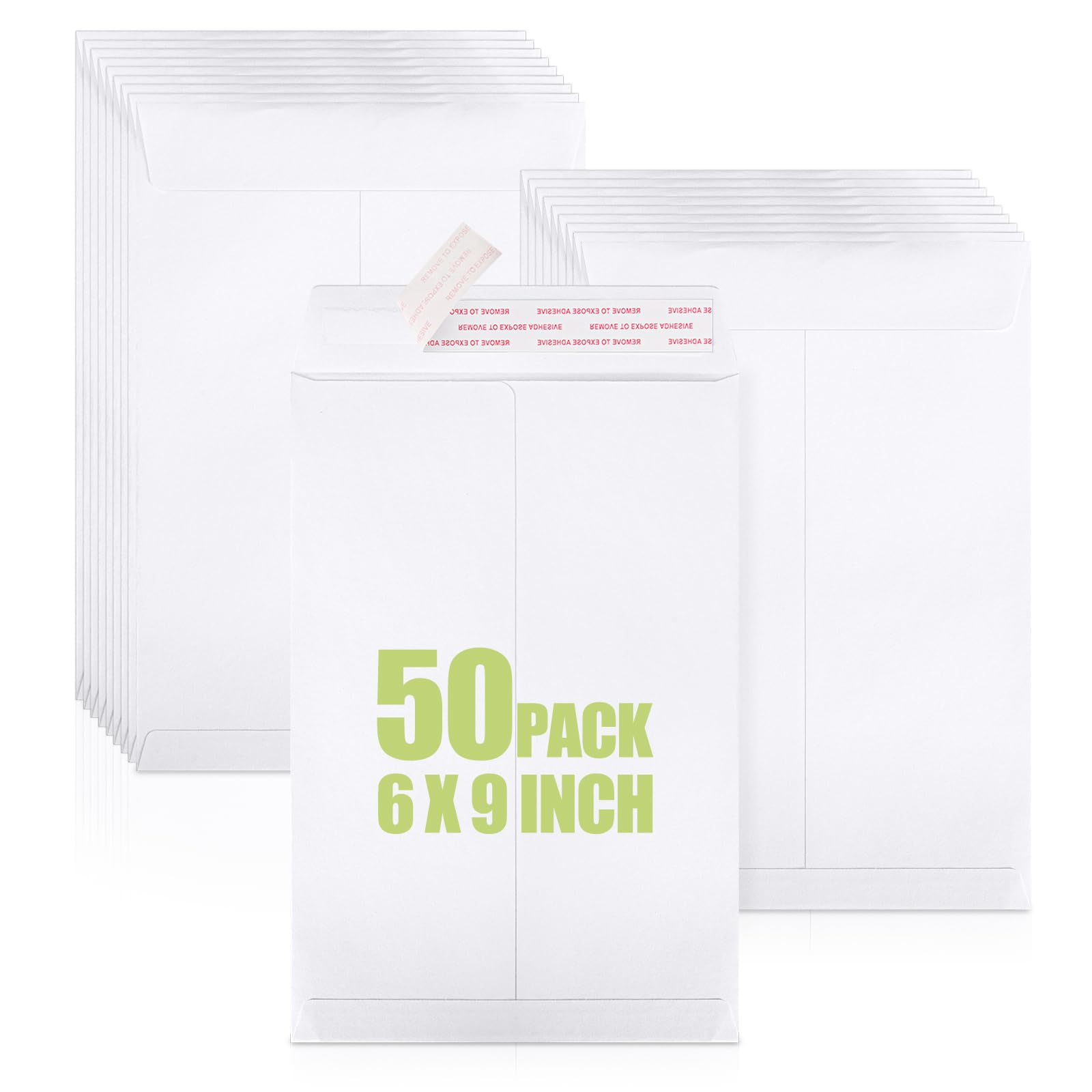 ACSTEP 6x9 Envelopes Self Seal 50 Pack, White Letter Envelopes with Gummed Seal, Open End Mailing Envelope for Catalogs, Presentations, Newsletters