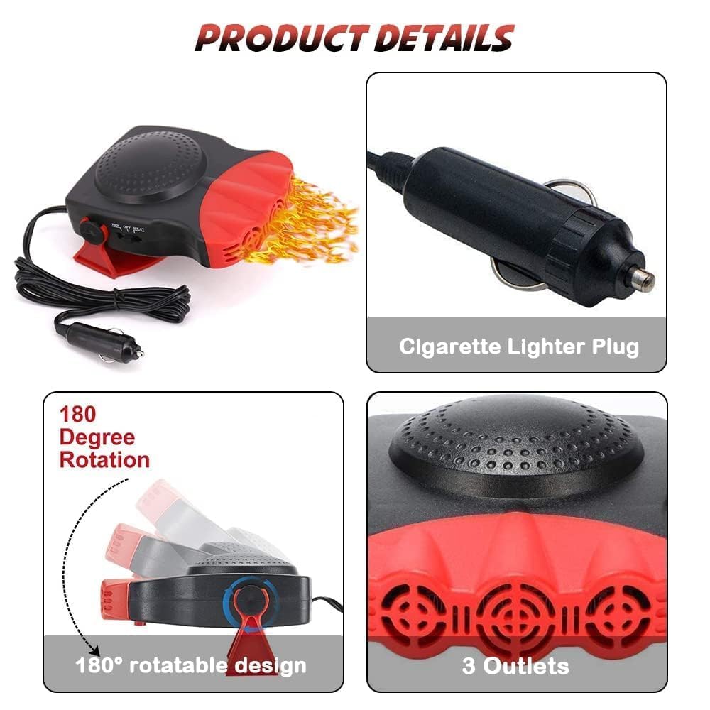 Calentador de coche, kit de desempañador portátil de invierno de 12 V para parabrisas de coche que se conecta al encendedor de cigarrillos