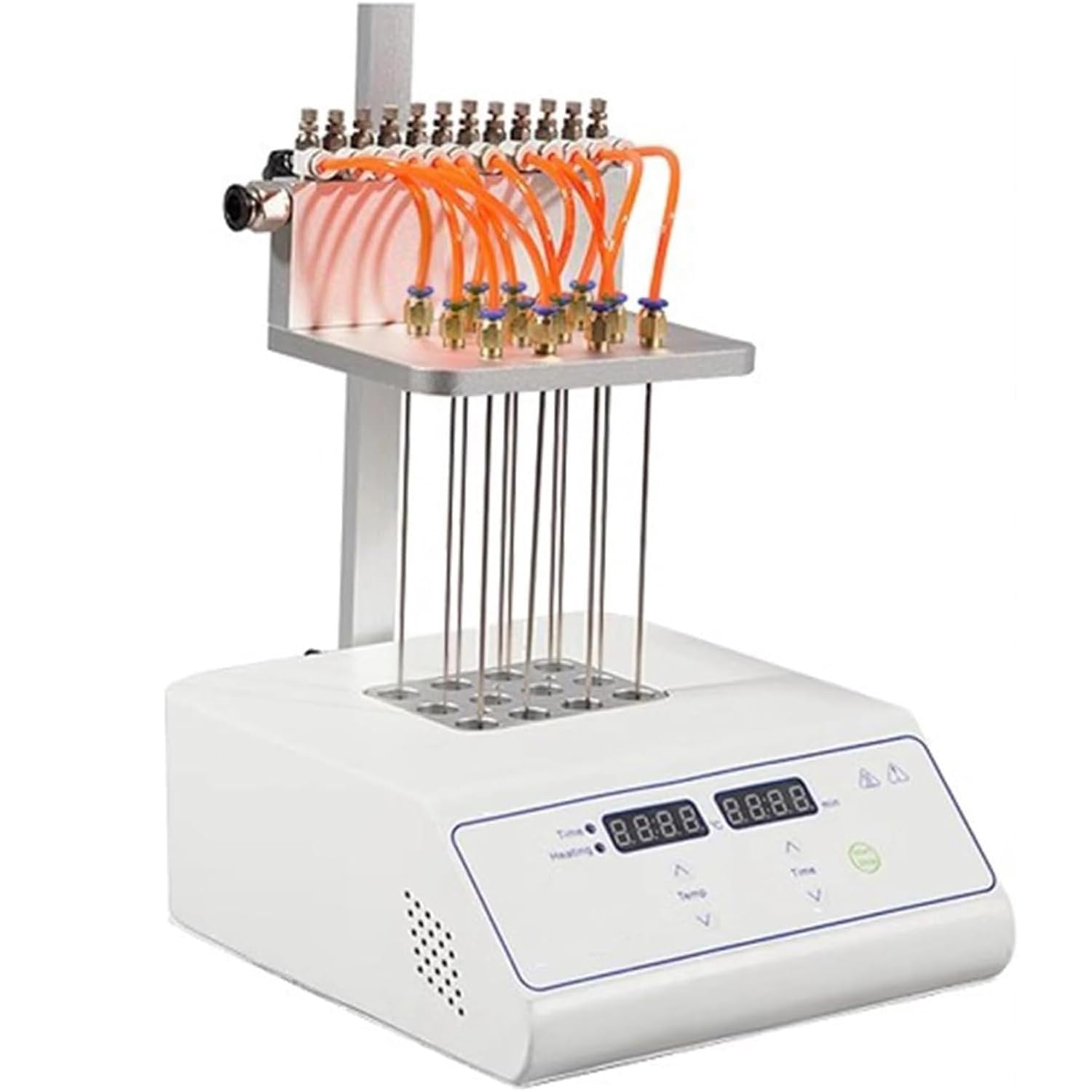 Concentrador de muestra de nitrógeno, evaporador de tipo seco con altura ajustable, conector de cobre, ajustes de tiempo y temperatura para análisis y pruebas de laboratorio