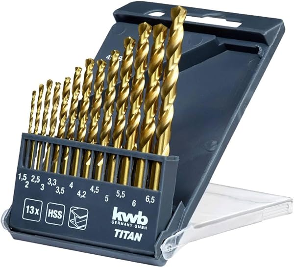 kwb 429844 KRAFTIXX HSS Twist, zestaw wierteł azotkowych tytanu, 13 sztuk, Ø 1,5 do 6,5 mm (podział 0,5 mm) i 3,2 i 4,8 mm