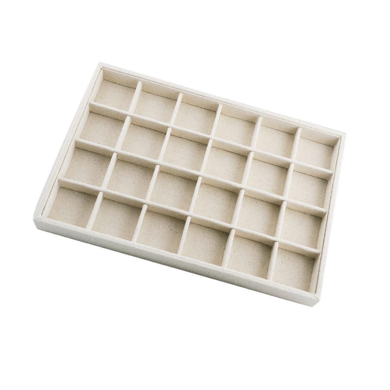 ALCXAZS Elegant Rings Earrings Jewelry Display Organizer Tray Holder Showcasing Collection Dividers, Beige, 24 Grids Tray