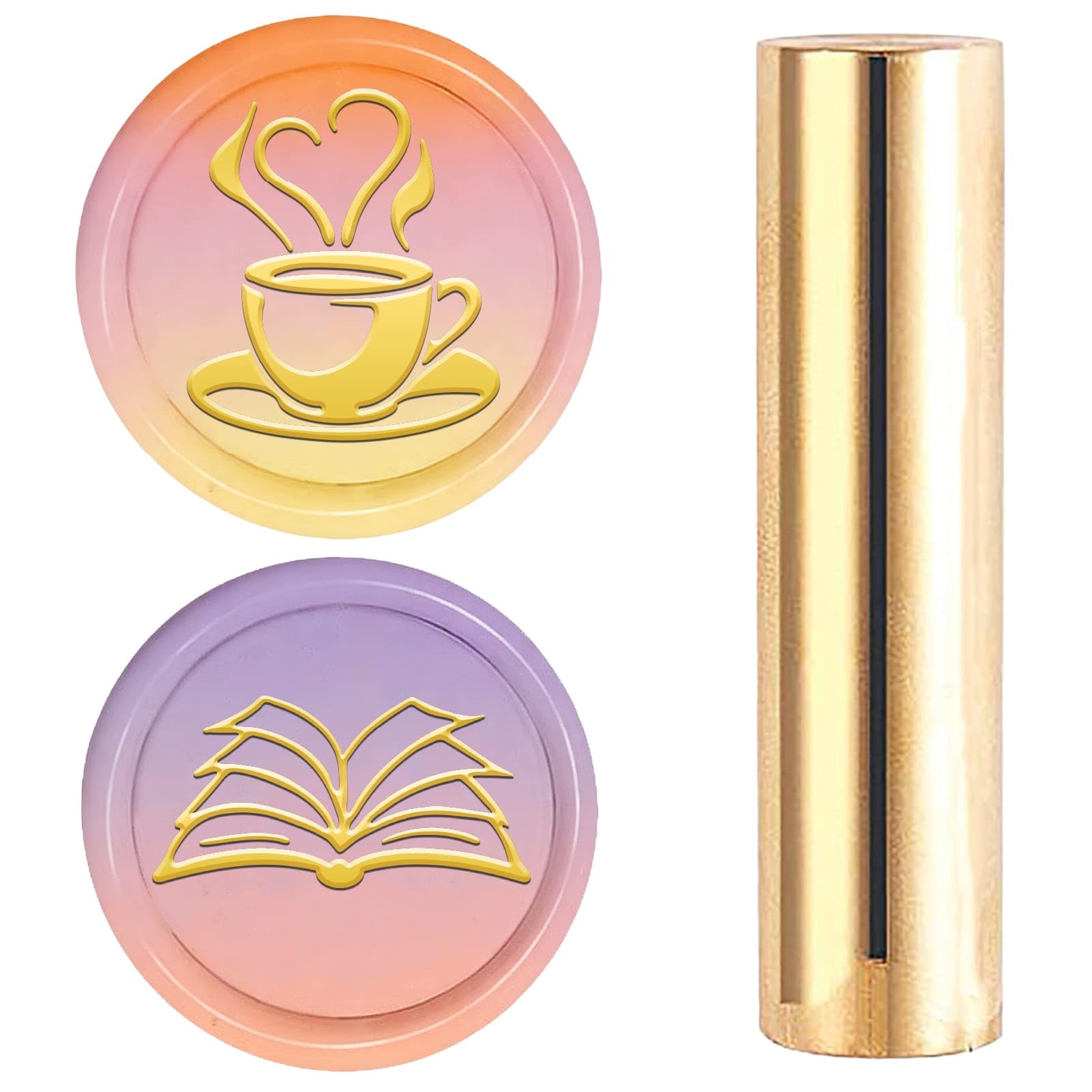 CRASPIRE 2 Sides Pattern Book Wax Stamp Coffee Wax Seal Stamp 15mm Gold Metal Brass Vintage Portable Love Heart Mini Letters Envelopes Sealing for Wedding Invitations Greeting Cards Gifts Wrapping