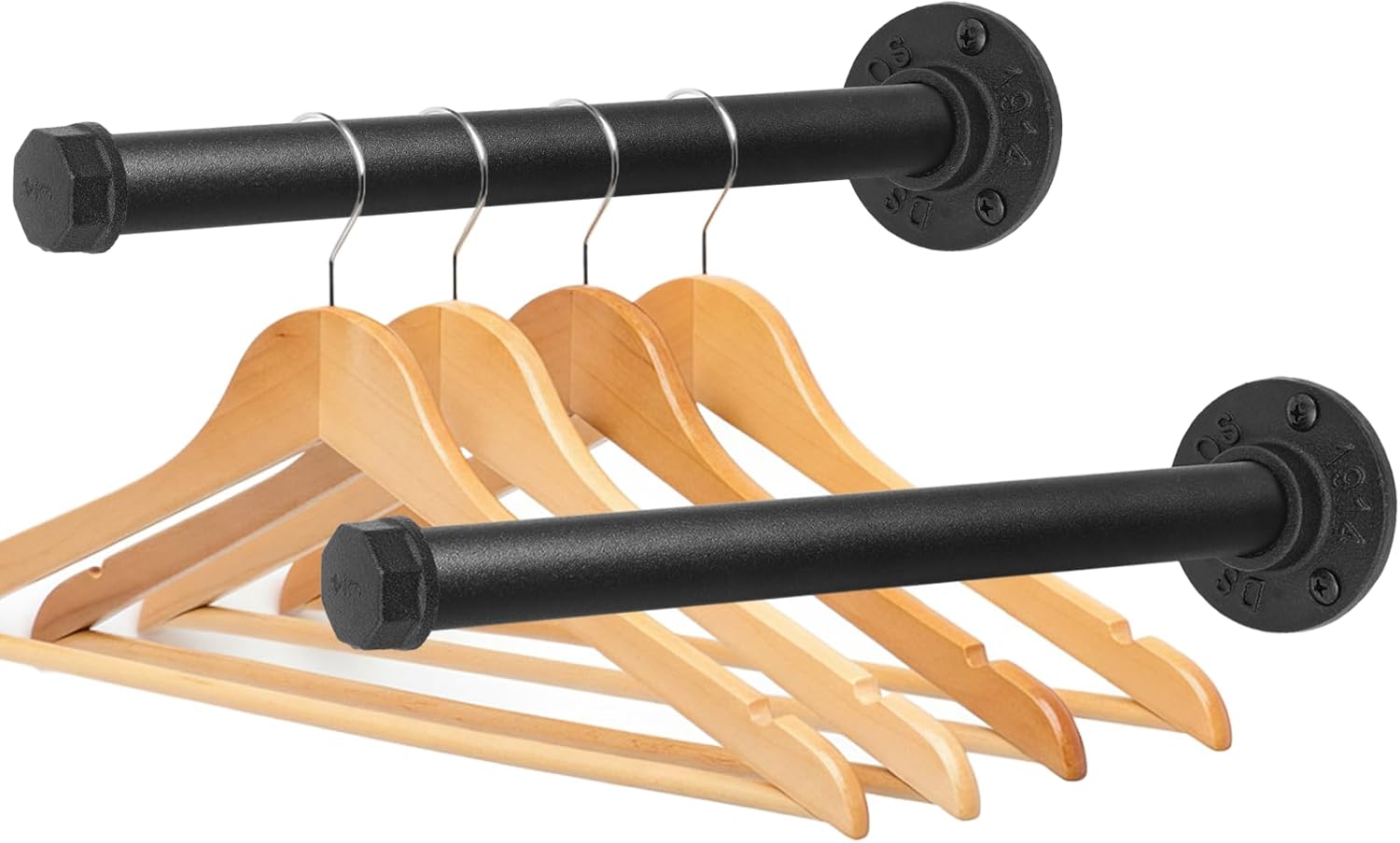 Wall Mounted Clothes Rack, Industrial Pipe Clothing Rack for Hanging Clothes, Heavy Duty Cast Iron Garment Racks for Wardrobe Organizers, DIY Closet Rods Closet Bar (Black 4 Pack, 12 Inch)