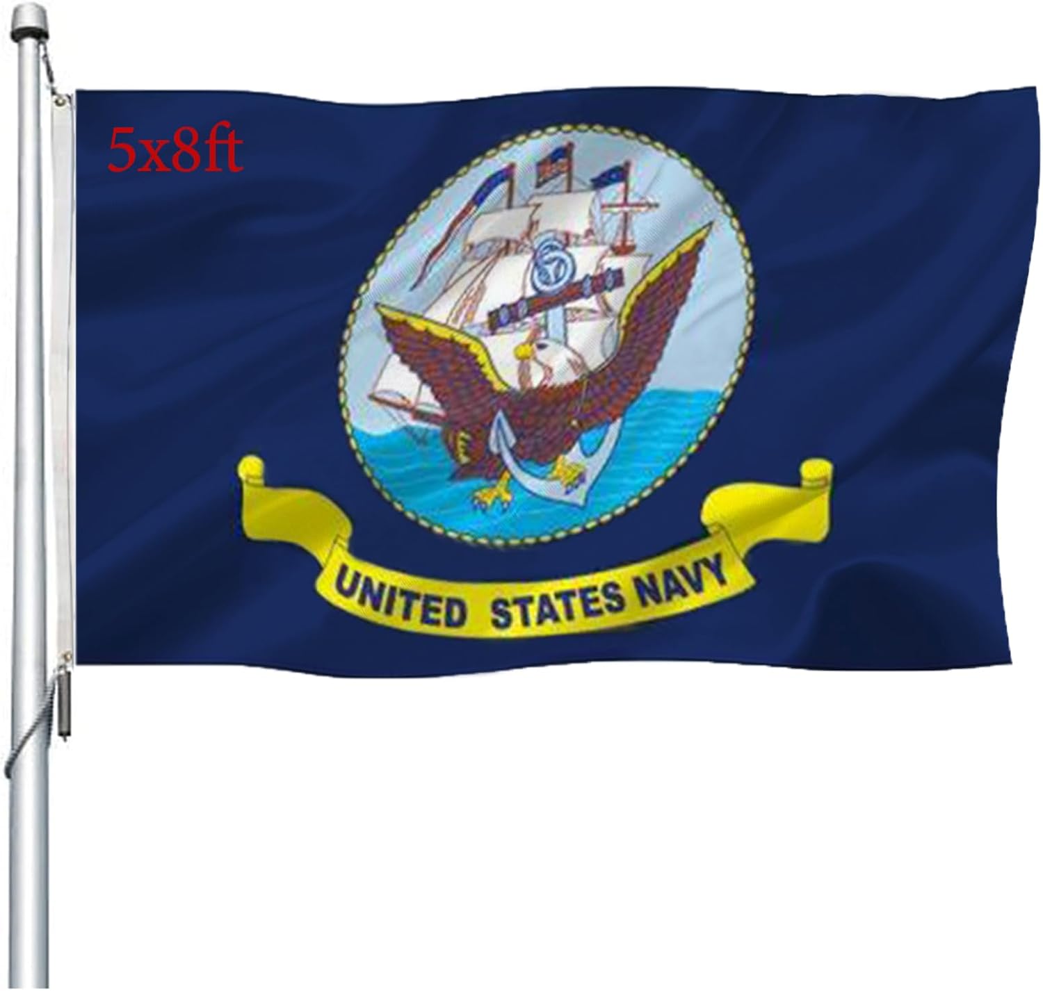 Navy Flag Embroidered Double Sided 3x5 Outdoor- United States Navy Naval Military Flags Banner 3ply Embroidered USN Flag with 2 Brass Grommets Vivid Colors Waterproof