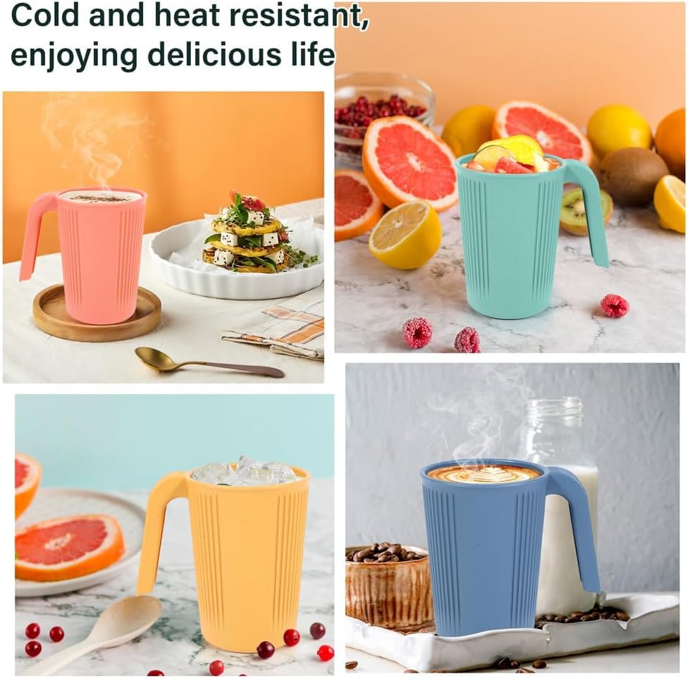 Image of Wheat Straw Coffee Mug Set with Handle - Set of 4 | 400ml Lightweight Unbreakable Reusable Cups | Food Grade, BPA Free Mugs for Home, Kitchen & Travel - Multicolour