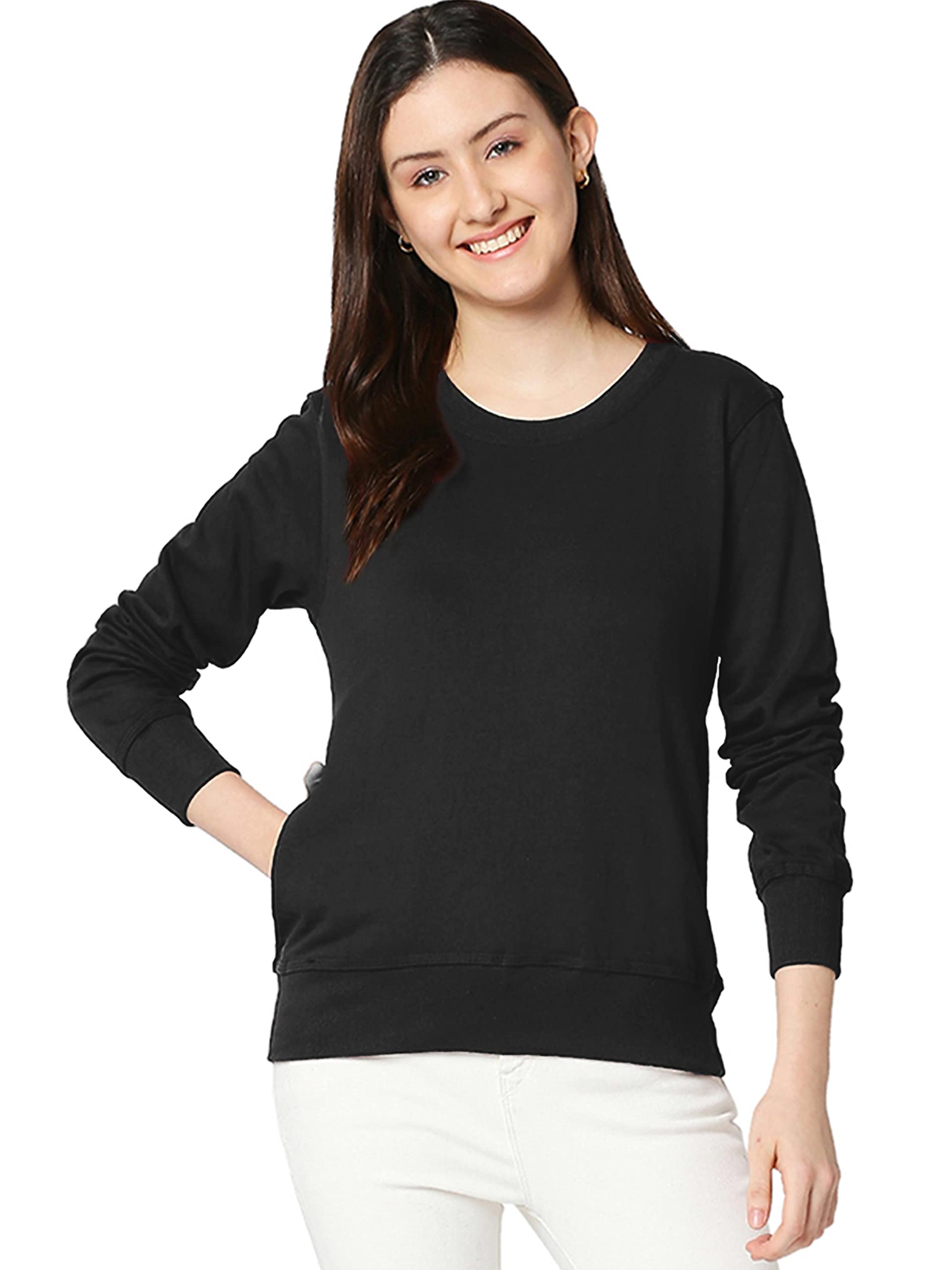 Wear Your OpinionWomen's Full Sleeve Length Sweatshirt for Winter Wear with Graphic Print(Plain Sweatshirt Design,Black, X-Large)