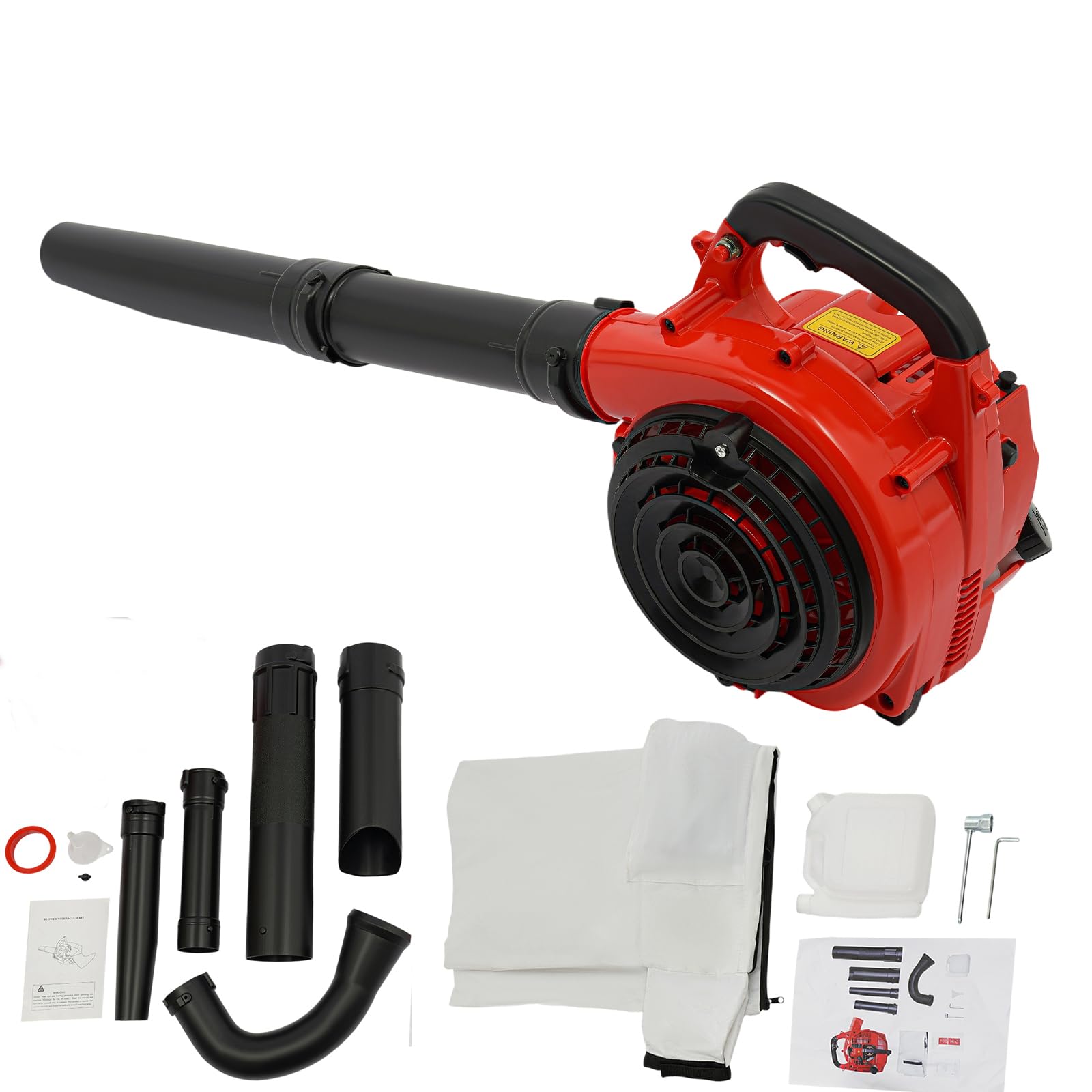 Soplador de hojas de gasolina y aspiradora, 3 en 1 de gasolina, con motor de 2 tiempos y saco de colección, 0,75 kW, 7000 rpm, velocidad de soplado 80 m/s, aspiradora de mano para limpieza de césped