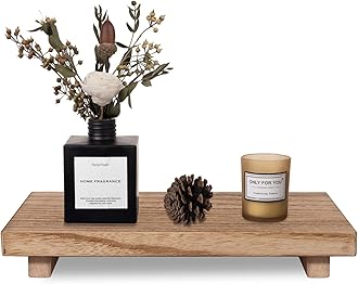 zoocatia Small Wood Tray Pedestal Stand Farmhouse Bathroom Decor Decorative Wooden Riser Kitchen Soap Dish Holder for Vanity, Counter, Sink, Large 11.8" x 7" - Brown