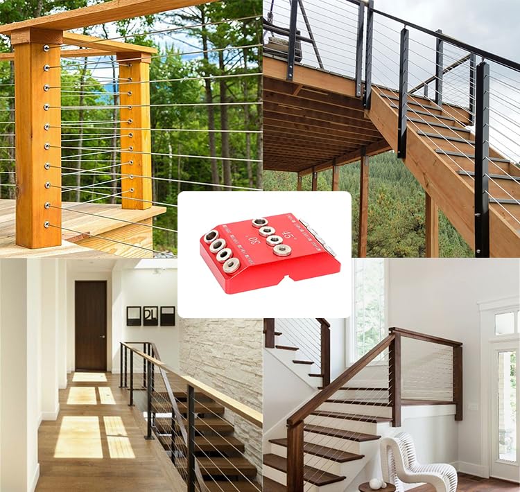 4 Sizes 30 45 90 Degree Angle Drill Guide Jig for Angled Hole and Straight Hole,Drill Block，Dowel Drill Guide，Stair Wire Handrail, Deck Cable Railing Lag Screw Drilling Template Block