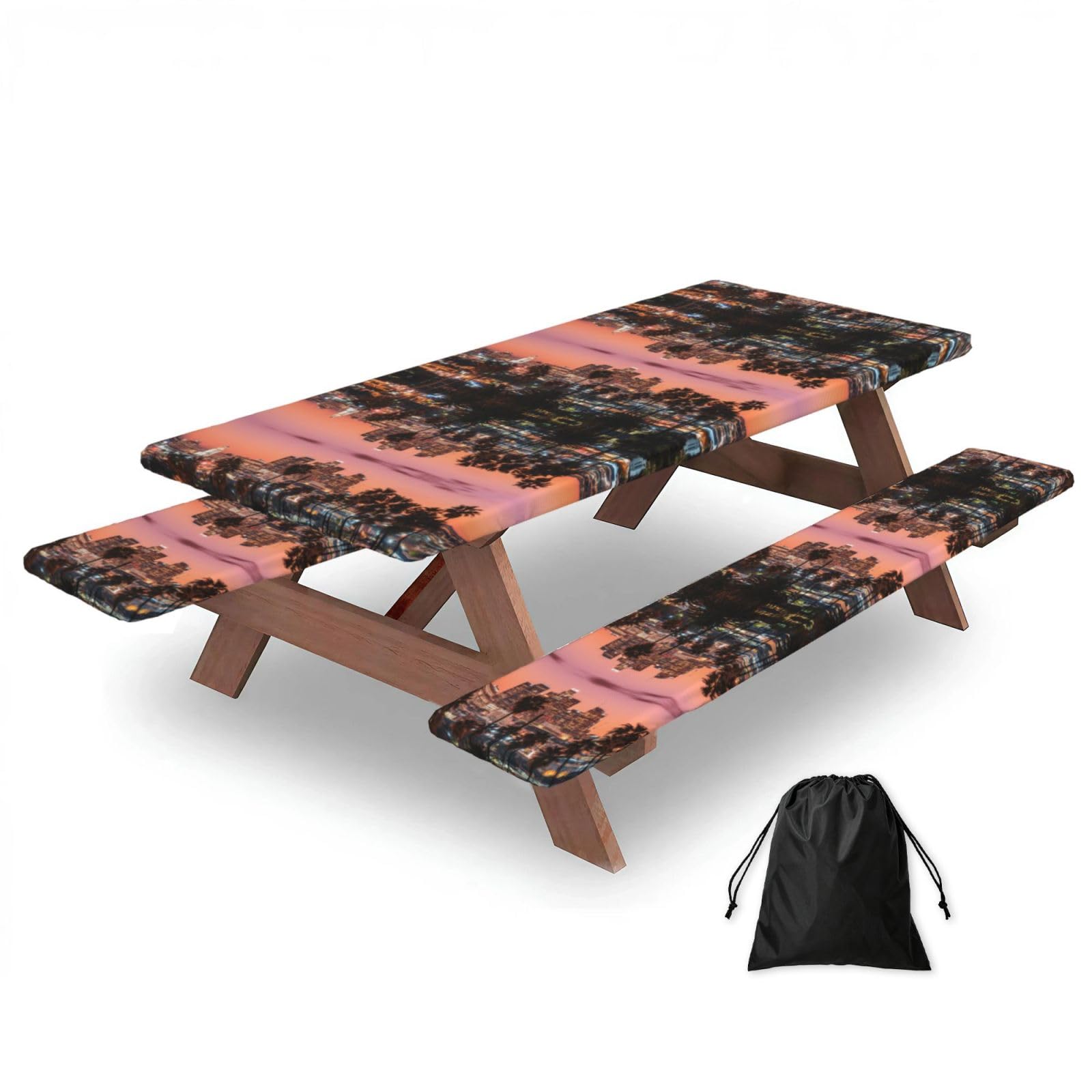 Zyjhyy Black Los Angeles Palm Trees Print 3 Pack Wipeable Picnic Bench Cover And Table Cover Lightweight Table Cloth For Camping Outdoor