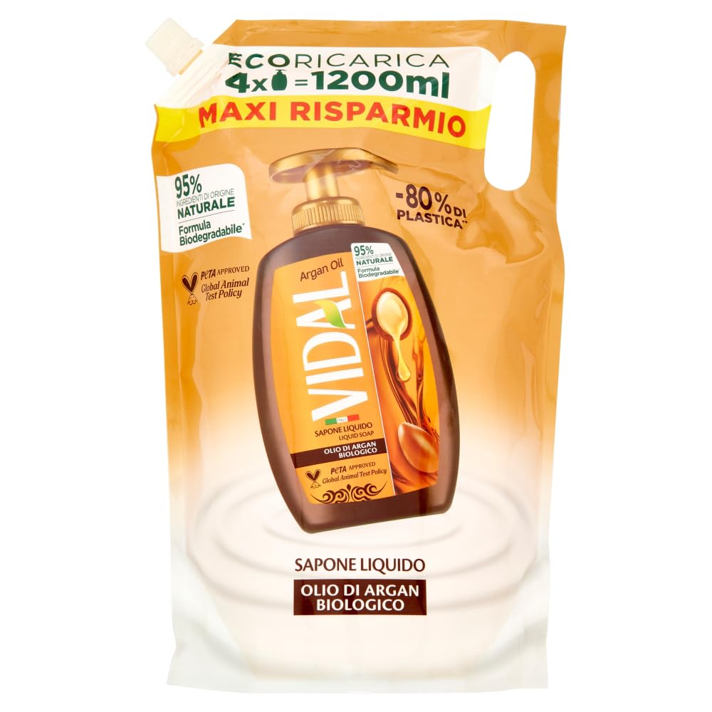 Vidal Olio di Argan Sapone Jabón Líquido Aceite de Argán, Jabón Eco Recharge 1200 ml + Llavero Beni Culinari