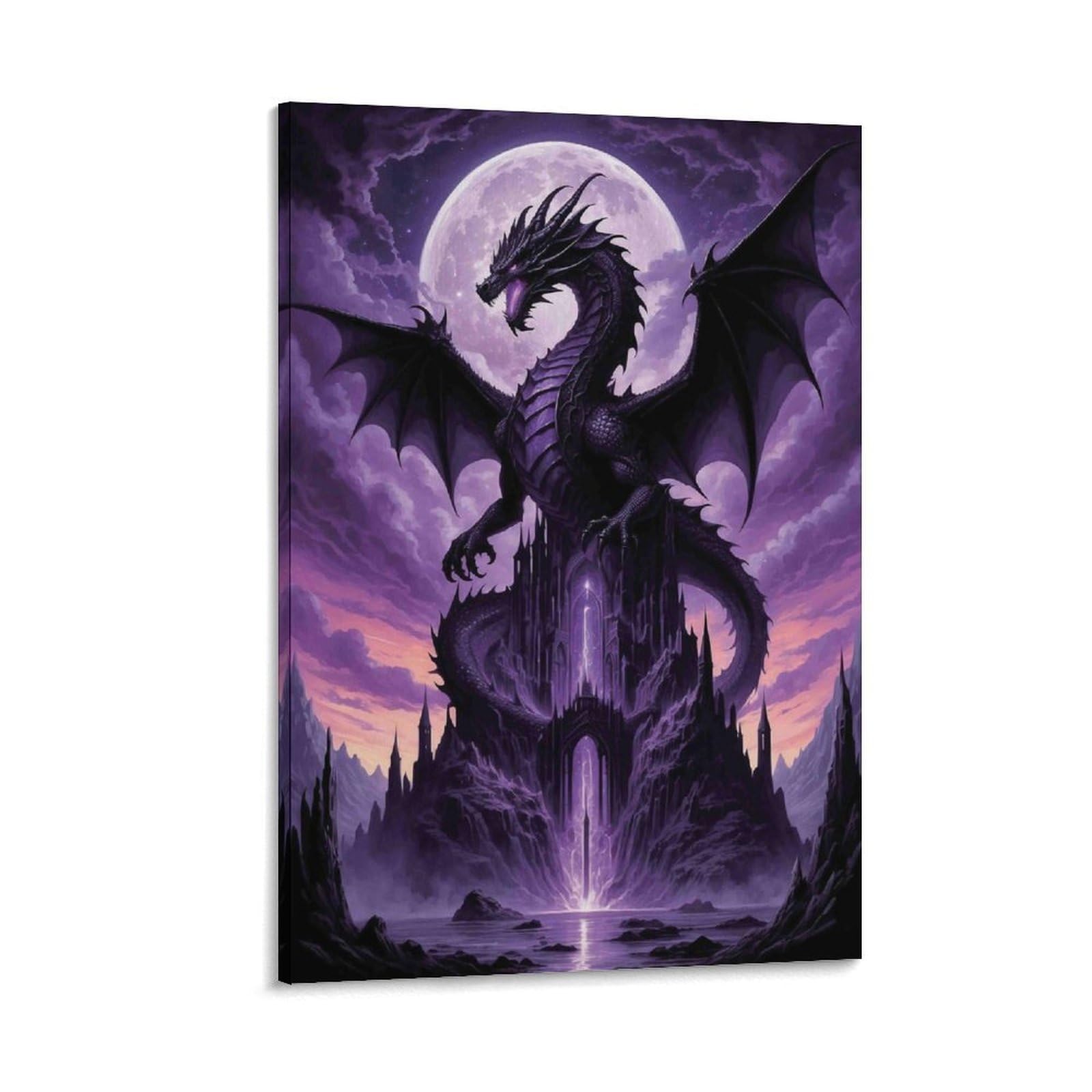 DHBANEIOK Dark Dragon Fantasy Poster Artwork Canvas Prints Picture Modern Canvas Wall Art Picture Wall Hanging for Bathroom Wall Decor 24x36inch(60x90cm)