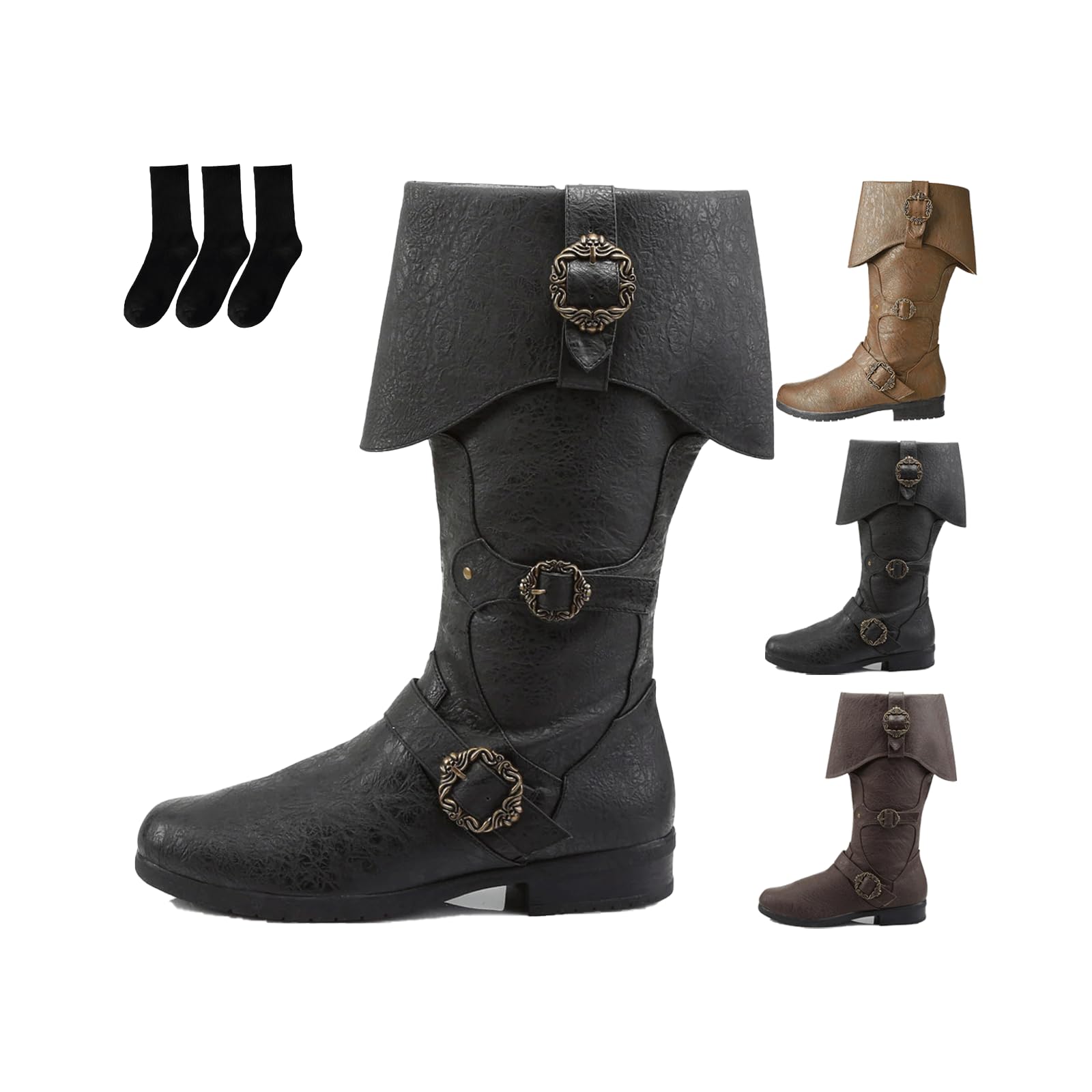 Women Men Medieval Pirate Boots Goth Buckle Strap Leather Boots Viking Costume Shoes Renaissance Fall Winter Shoes